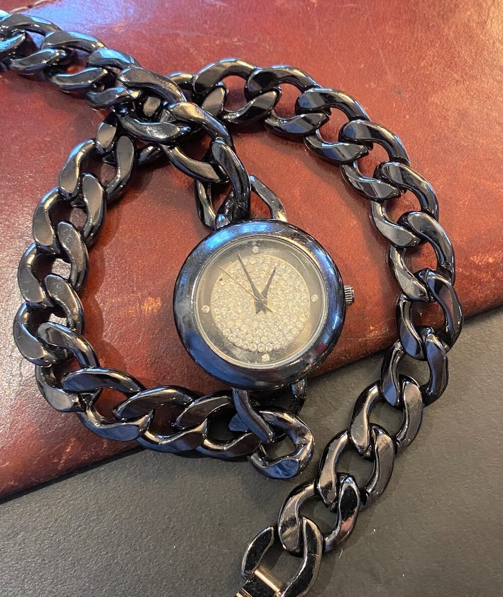 Women's 30mm Gun Metal Tone RJ Graziano Watch, Heavy Chain, Crystal Face